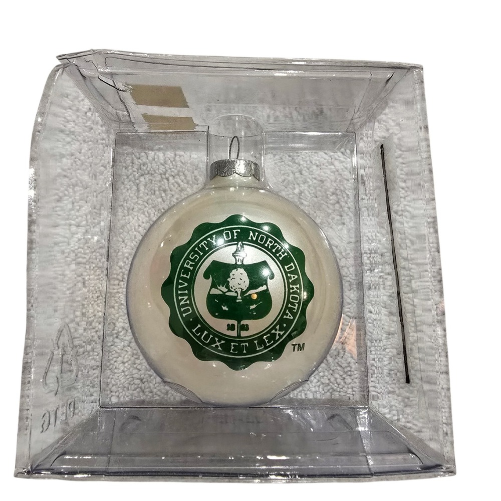 University of North Dakota UND Lux Et Lex Glass Ball Christmas Ornament NIB